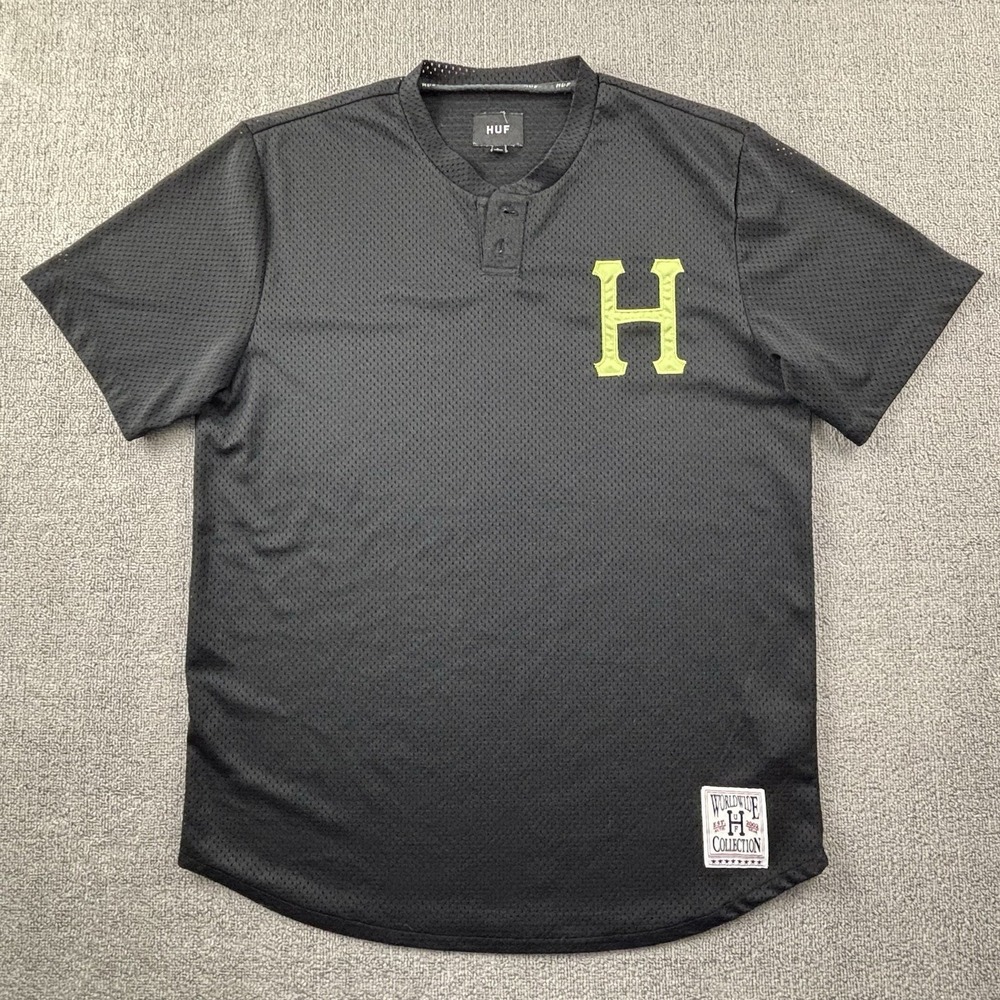 HUF Black Short Sleeve Jersey with Lime Green H Logo